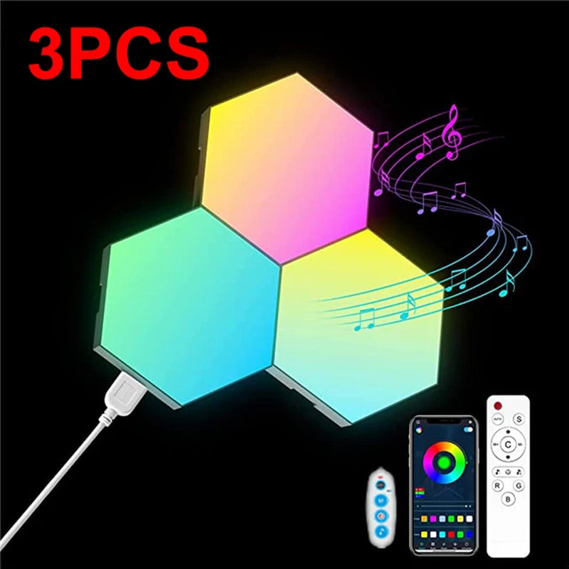 RGB LED Hexagon Light Bluetooth Indoor Wall Light APP Remote Control Night Light Computer Game Room Decoration Bedroom Bedside