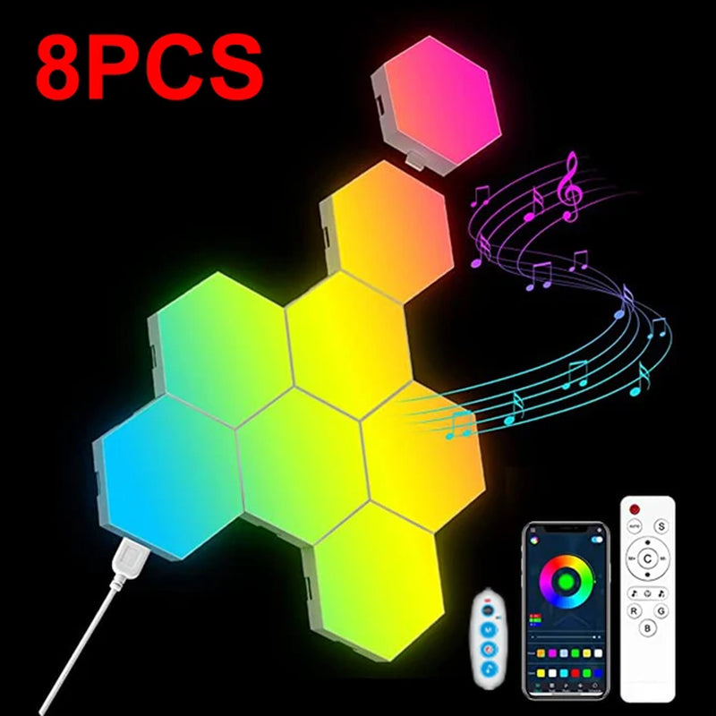RGB LED Hexagon Light Bluetooth Indoor Wall Light APP Remote Control Night Light Computer Game Room Decoration Bedroom Bedside