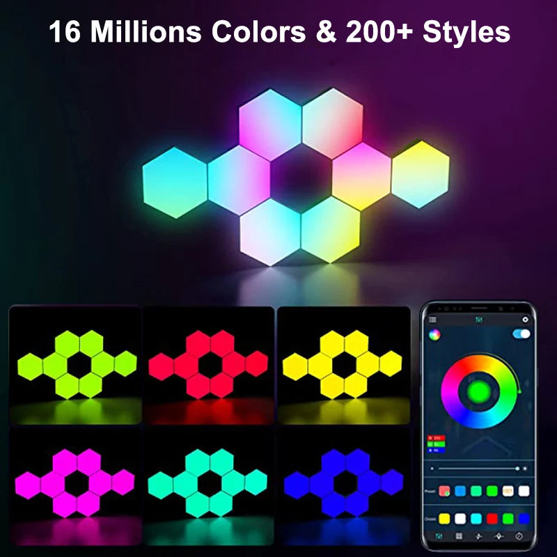 RGB LED Hexagon Light Bluetooth Indoor Wall Light APP Remote Control Night Light Computer Game Room Decoration Bedroom Bedside